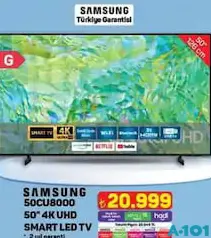 SAMSUNG 50CU8000 50 İNÇ 4K UHD SMART LED TV AKILLI TELEVİZYON